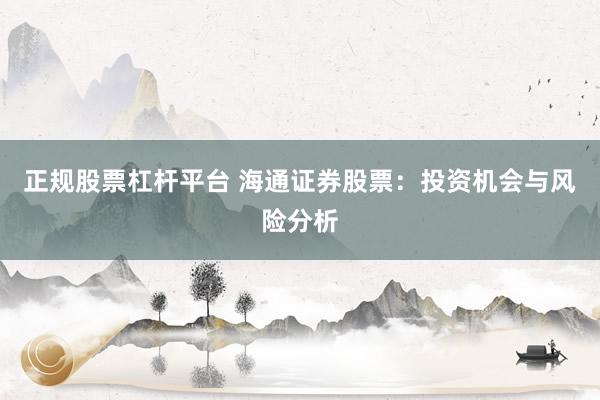 正规股票杠杆平台 海通证券股票：投资机会与风险分析