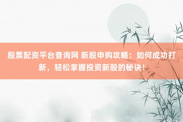 股票配资平台查询网 新股申购攻略：如何成功打新，轻松掌握投资新股的秘诀！