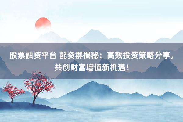 股票融资平台 配资群揭秘：高效投资策略分享，共创财富增值新机遇！