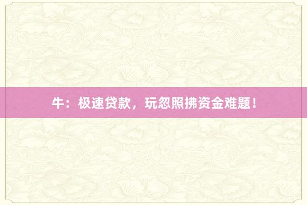 牛：极速贷款，玩忽照拂资金难题！