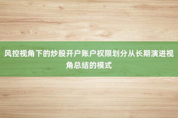风控视角下的炒股开户账户权限划分从长期演进视角总结的模式
