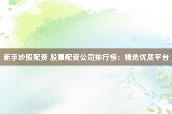 新手炒股配资 股票配资公司排行榜：精选优质平台