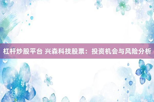 杠杆炒股平台 兴森科技股票：投资机会与风险分析