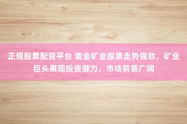 正规股票配资平台 紫金矿业股票走势强劲,矿业巨头展现投资潜力,市场前景广阔
